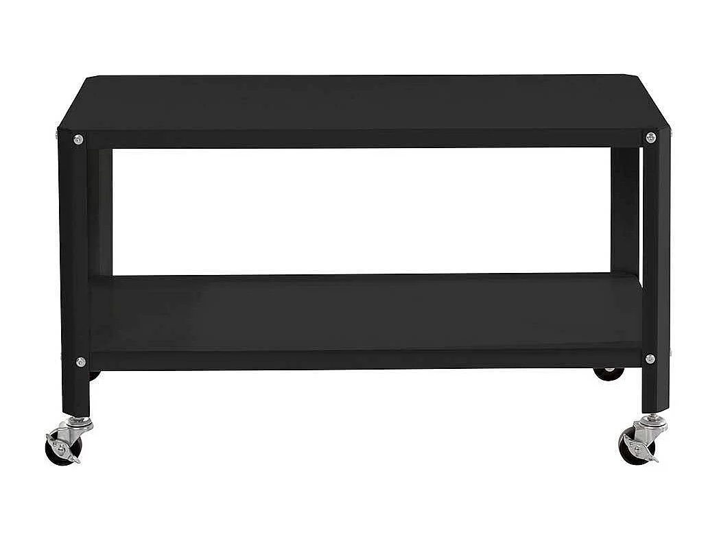 Rollbarer Beistelltisch aus Metall Oberfläche schwarz pulverbeschichtet
