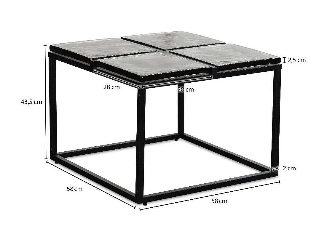 Beistelltisch Couchtisch in quadratischer Form mit Glasplatte