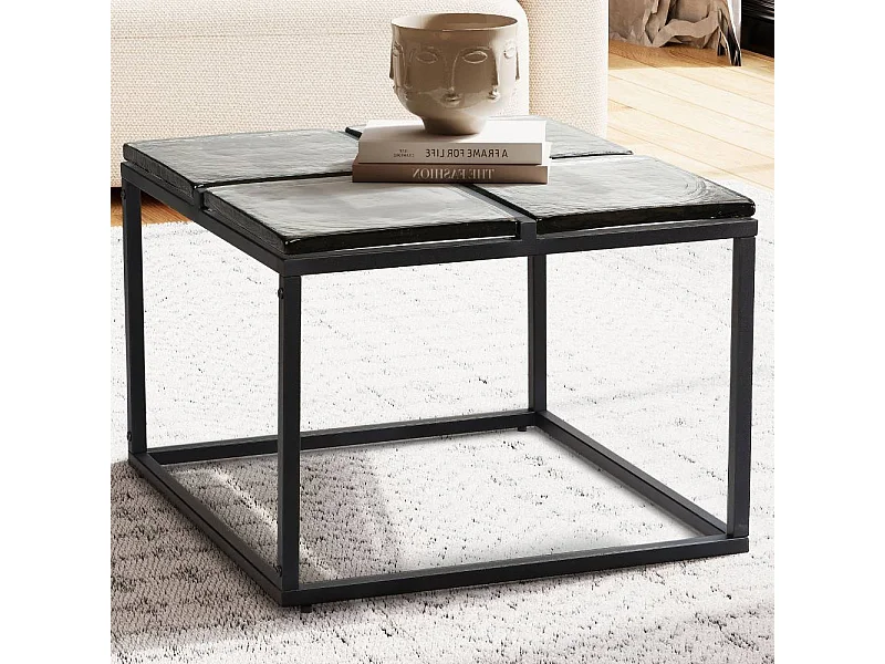 Beistelltisch Couchtisch in quadratischer Form mit Glasplatte
