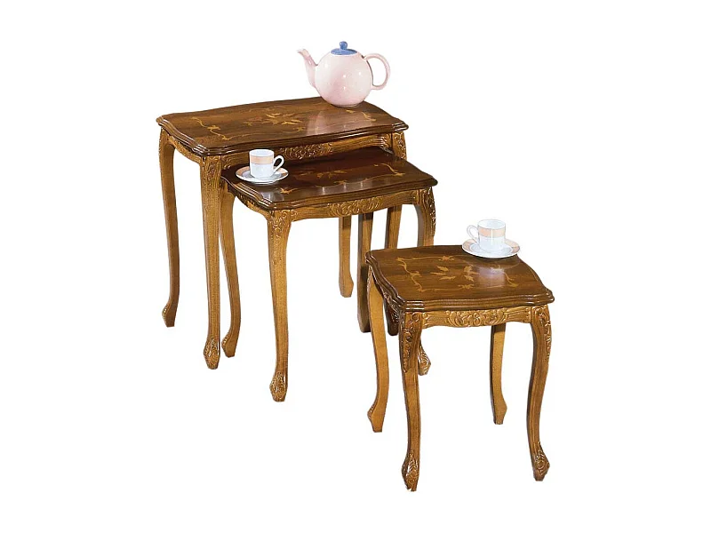 Beistelltisch Set im italienischen Design Nussbaum lackiert (dreiteilig)