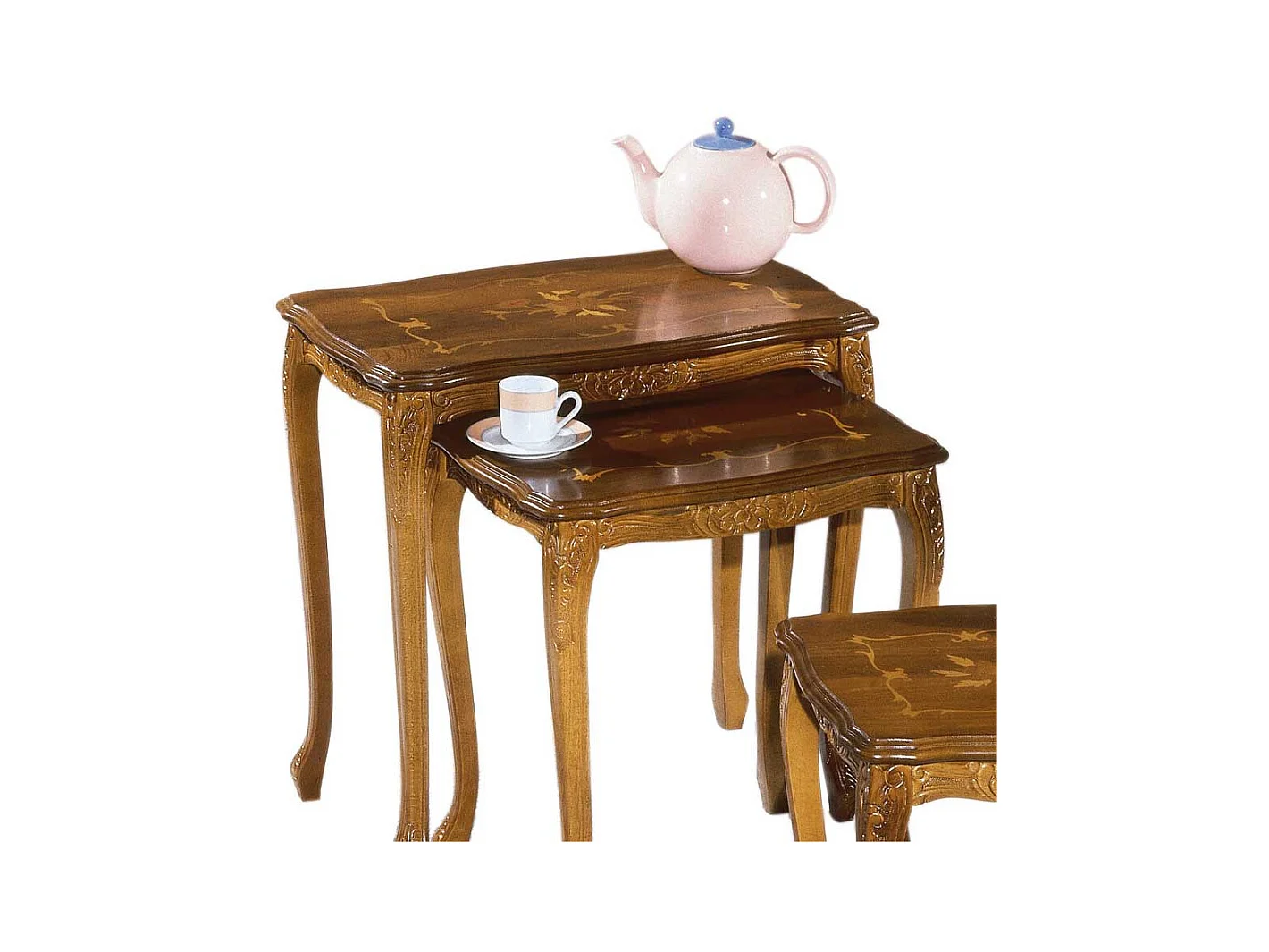 Beistelltisch Set im italienischen Design Nussbaum lackiert (dreiteilig)