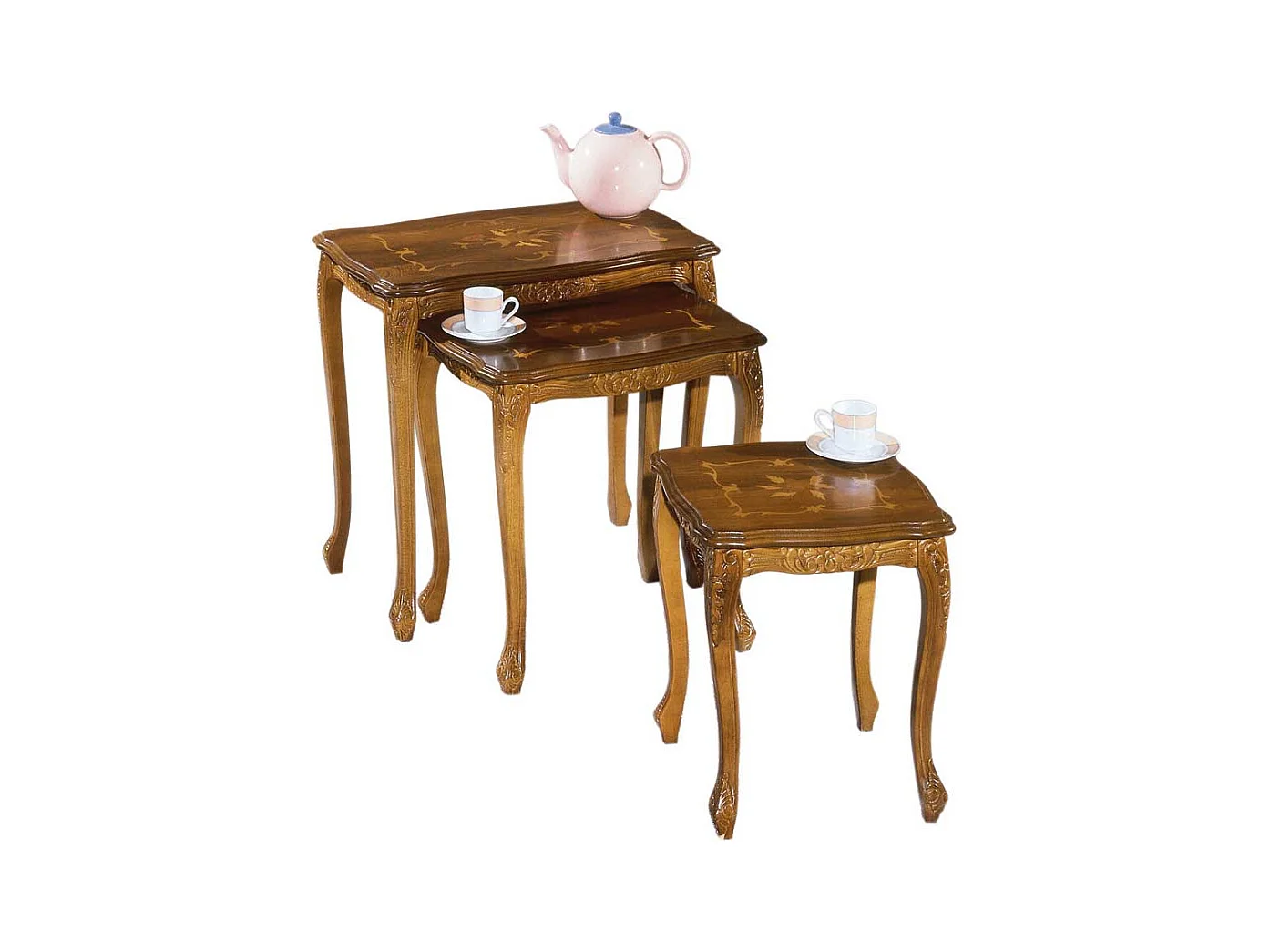 Beistelltisch Set im italienischen Design Nussbaum lackiert (dreiteilig)