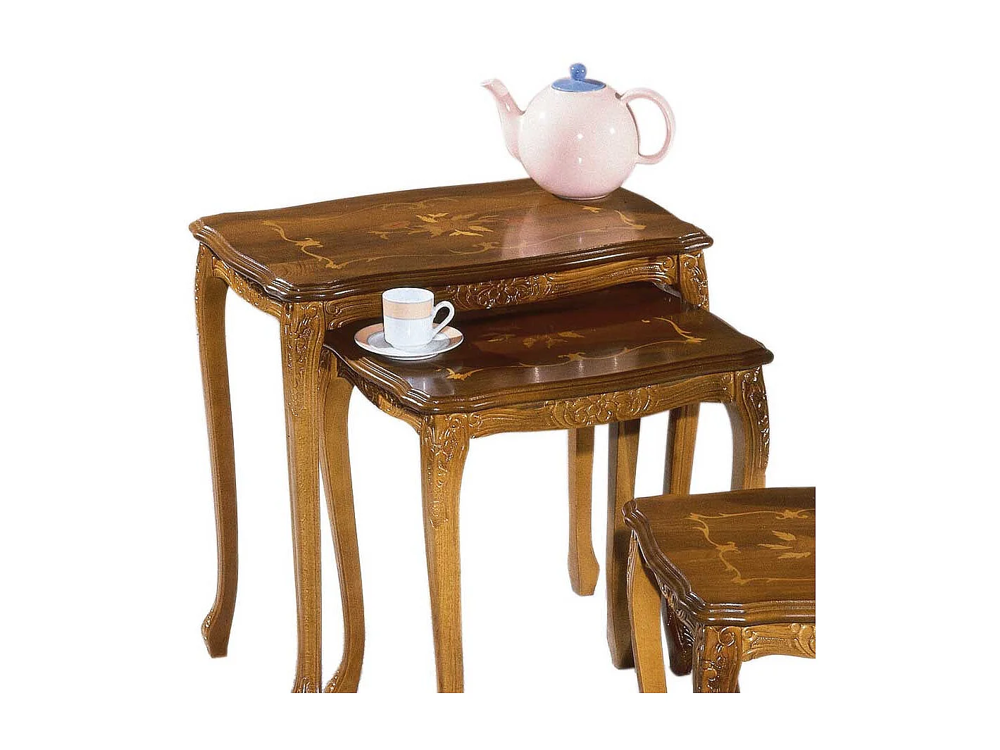 Beistelltisch Set im italienischen Design Nussbaum lackiert (dreiteilig)