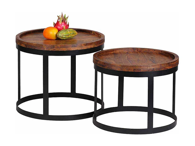 Beistelltisch Set aus Sheesham Massivholz Rund (zweiteilig)