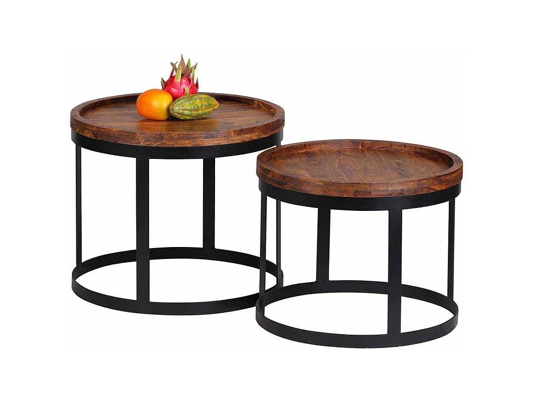 Beistelltisch Set aus Sheesham Massivholz Rund (zweiteilig)