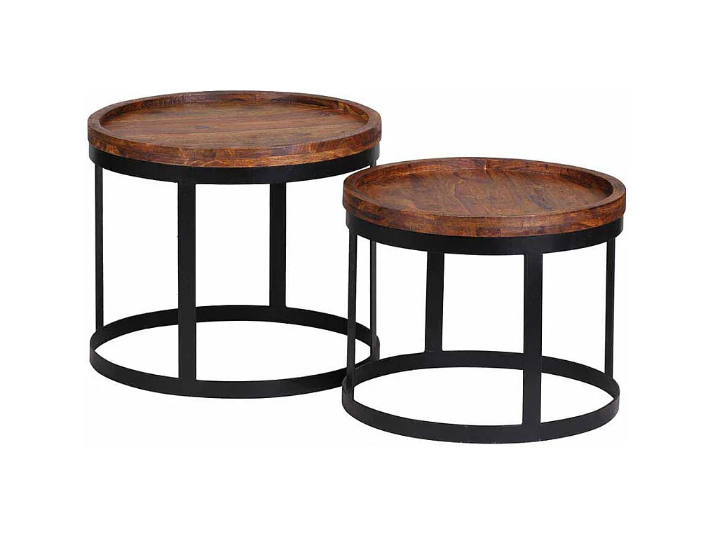 Beistelltisch Set aus Sheesham Massivholz Rund (zweiteilig)