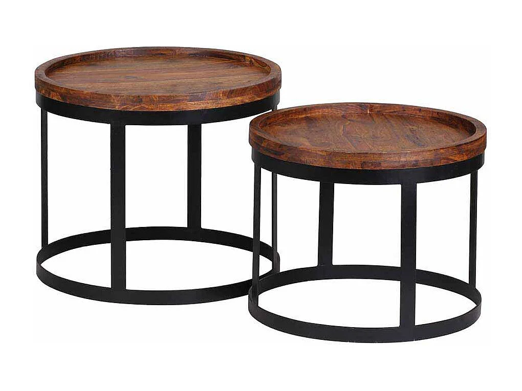 Beistelltisch Set aus Sheesham Massivholz Rund (zweiteilig)