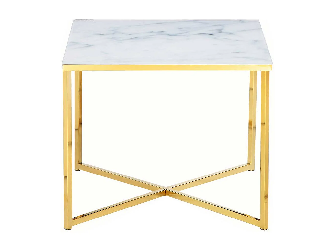 Beistelltisch Sofa in Weiß und Goldfarben quadratischer Tischplatte