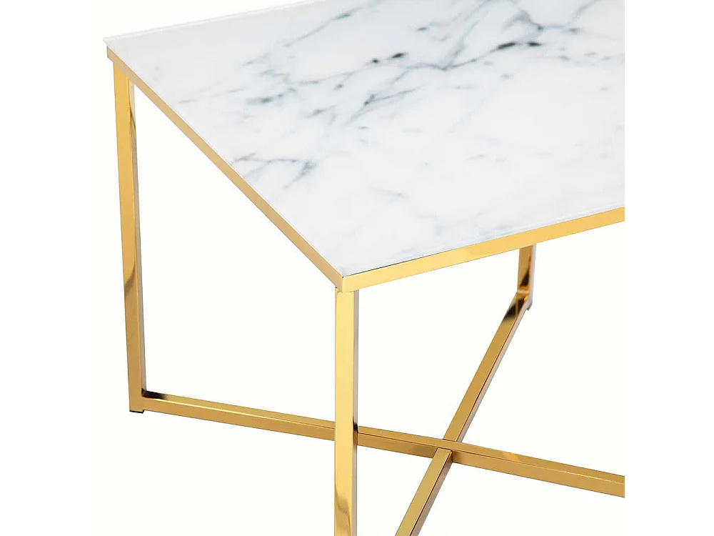 Beistelltisch Sofa in Weiß und Goldfarben quadratischer Tischplatte