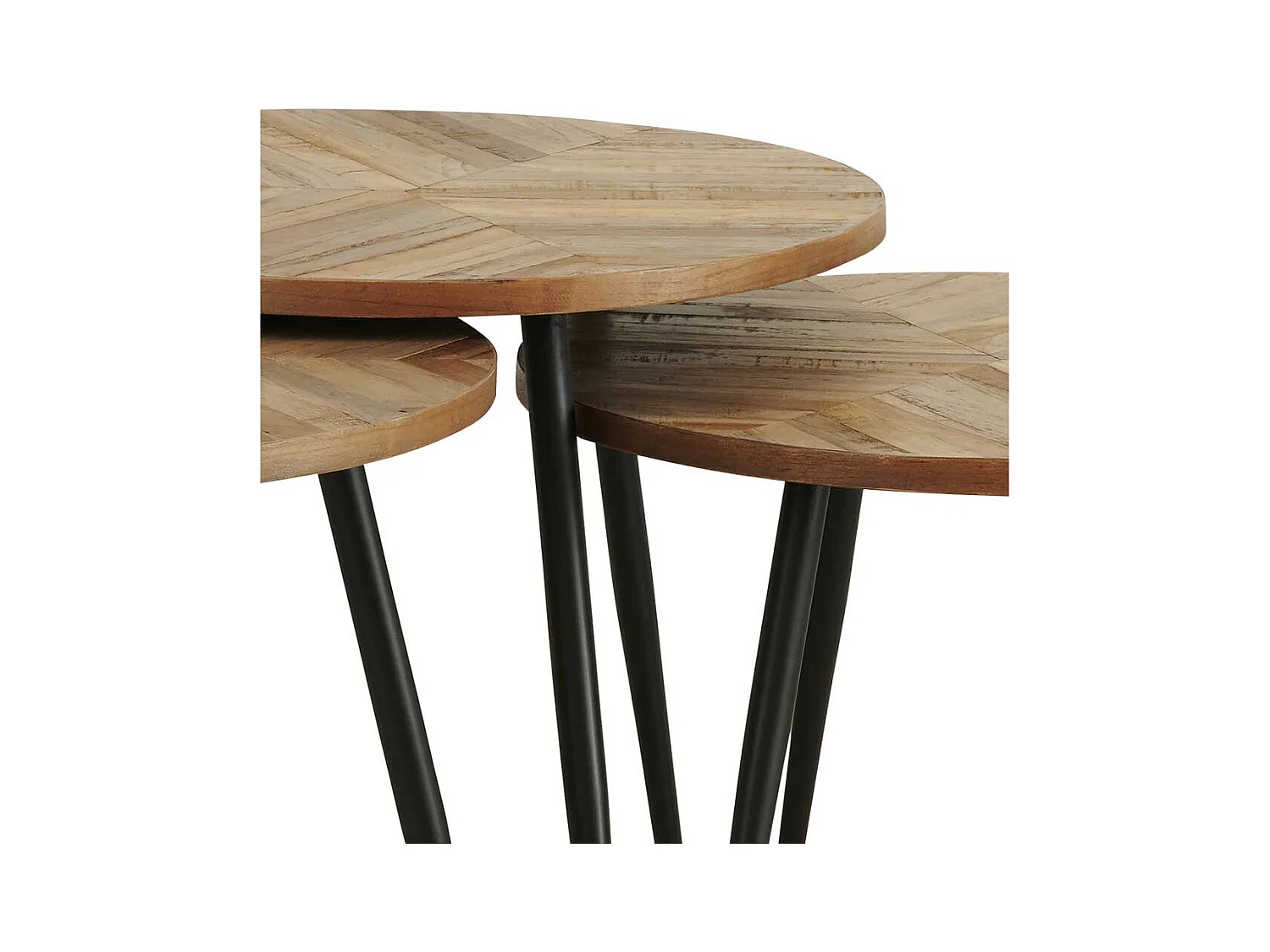 Drei Beistelltische aus recyceltem Teak Massivholz Metall (dreiteilig)