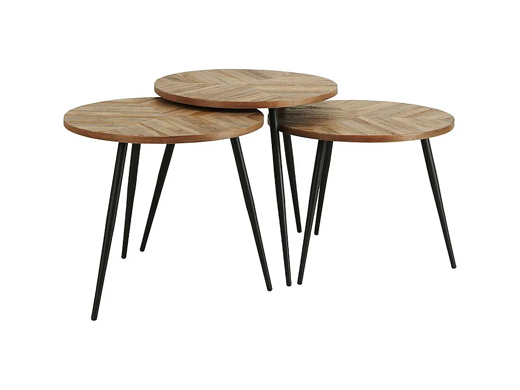 Drei Beistelltische aus recyceltem Teak Massivholz Metall (dreiteilig)