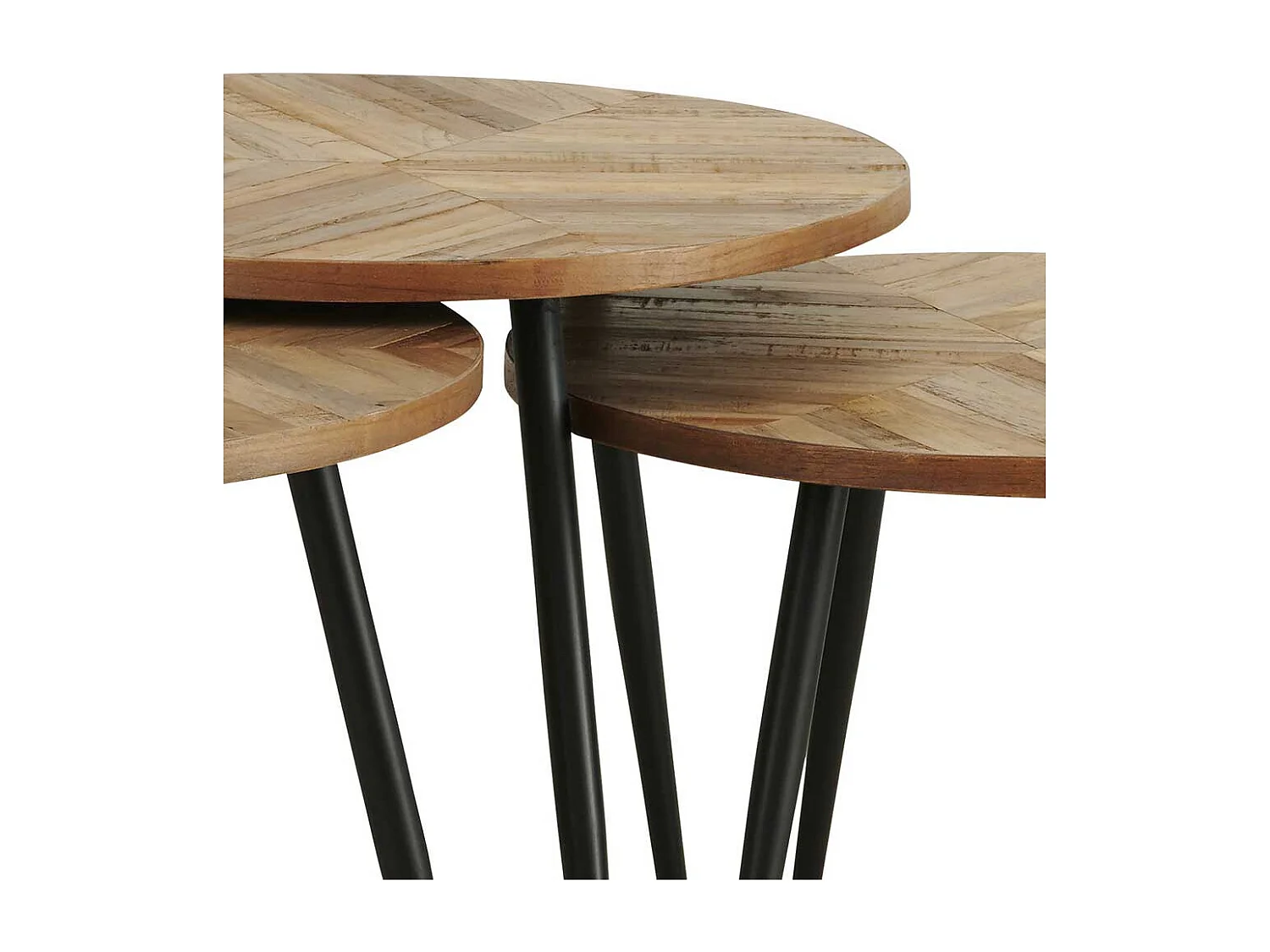 Drei Beistelltische aus recyceltem Teak Massivholz Metall (dreiteilig)