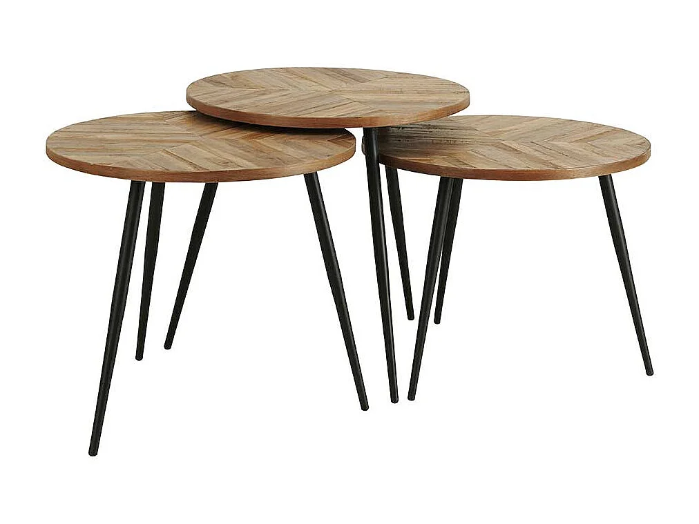 Drei Beistelltische aus recyceltem Teak Massivholz Metall (dreiteilig)