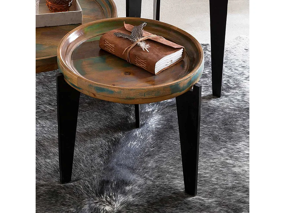 Runder Beistelltisch in Bunt lackiert Tablettfunktion