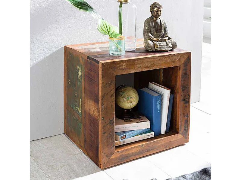 Shabby Beistelltisch in Bunt Braun Mangobaum Recyclingholz