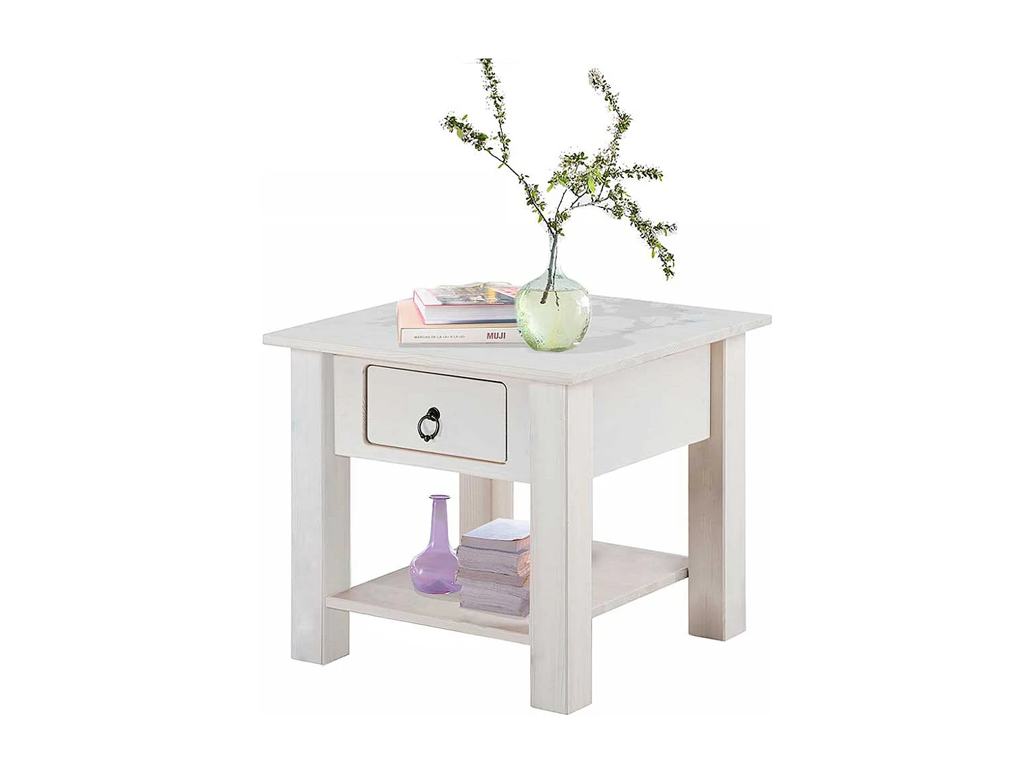 Holz Beistelltisch in Weiß Kiefer Massivholz
