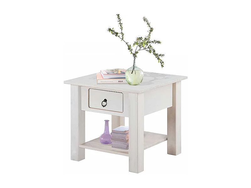 Holz Beistelltisch in Weiß Kiefer Massivholz