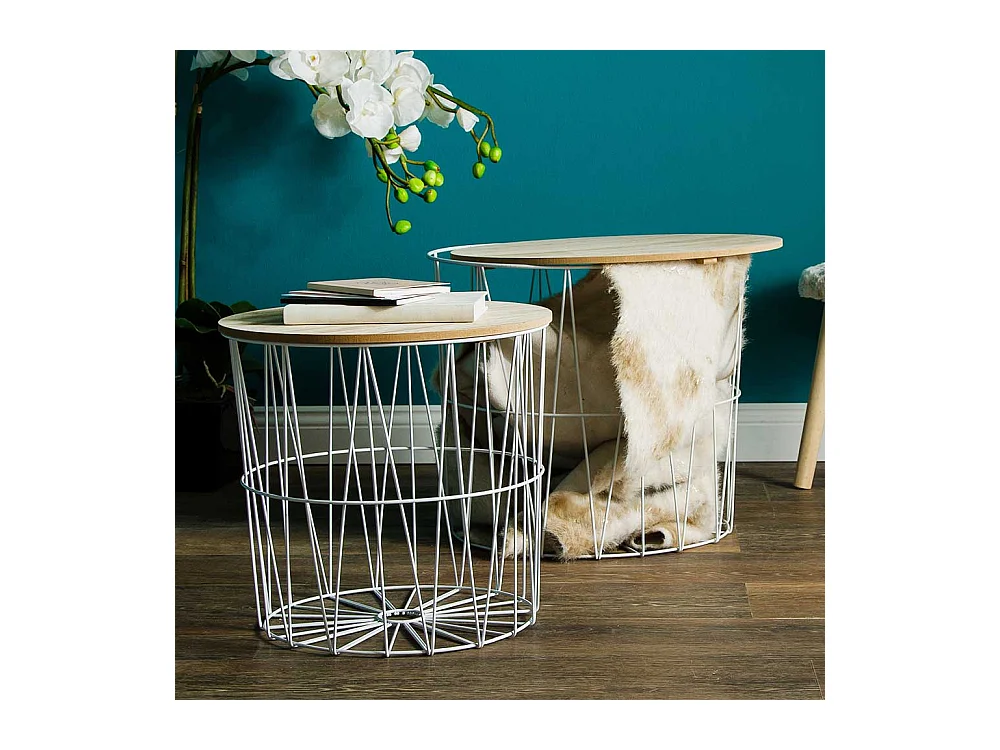 Beistelltische Skandi mit abnehmbarer Tischplatte Drahtgestell (zweiteilig)