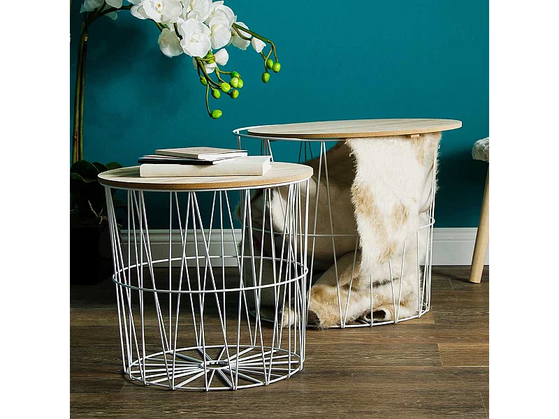 Beistelltische Skandi mit abnehmbarer Tischplatte Drahtgestell (zweiteilig)