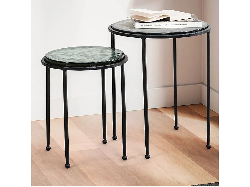 Beistelltisch Satztisch aus Metall und Glas (zweiteilig)