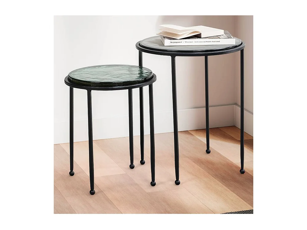 Beistelltisch Satztisch aus Metall und Glas (zweiteilig)