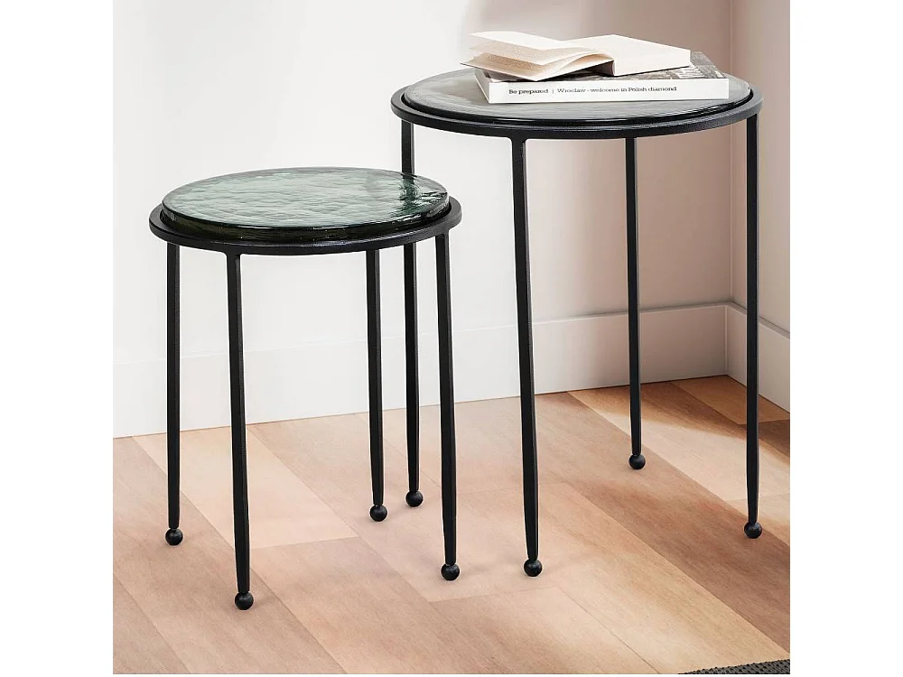 Beistelltisch Satztisch aus Metall und Glas (zweiteilig)