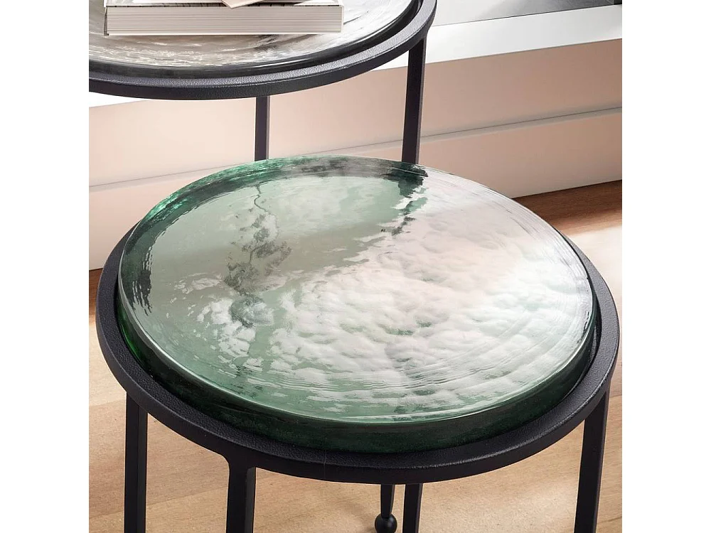 Beistelltisch Satztisch aus Metall und Glas (zweiteilig)