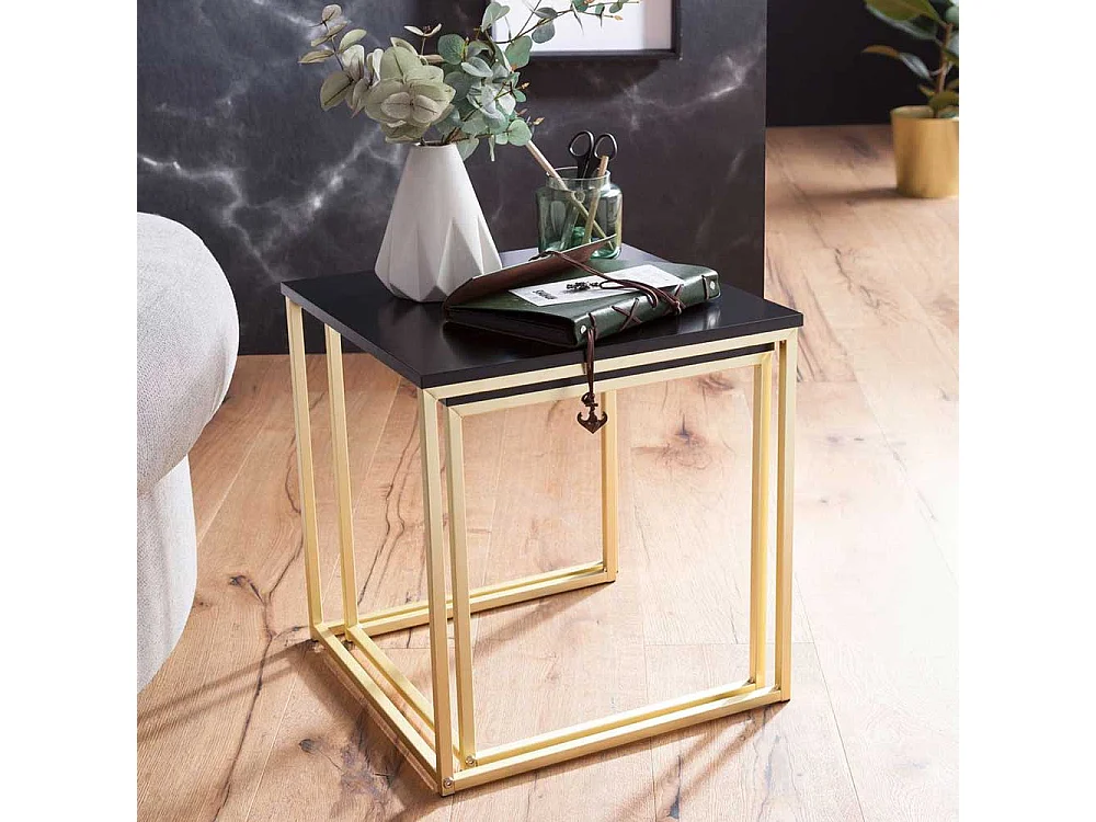 Beistelltisch Set in Schwarz Hochglanz und Goldfarben Retrostil (zweiteilig)