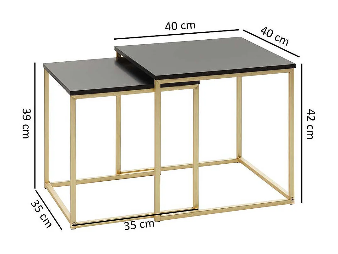 Beistelltisch Set in Schwarz Hochglanz und Goldfarben Retrostil (zweiteilig)