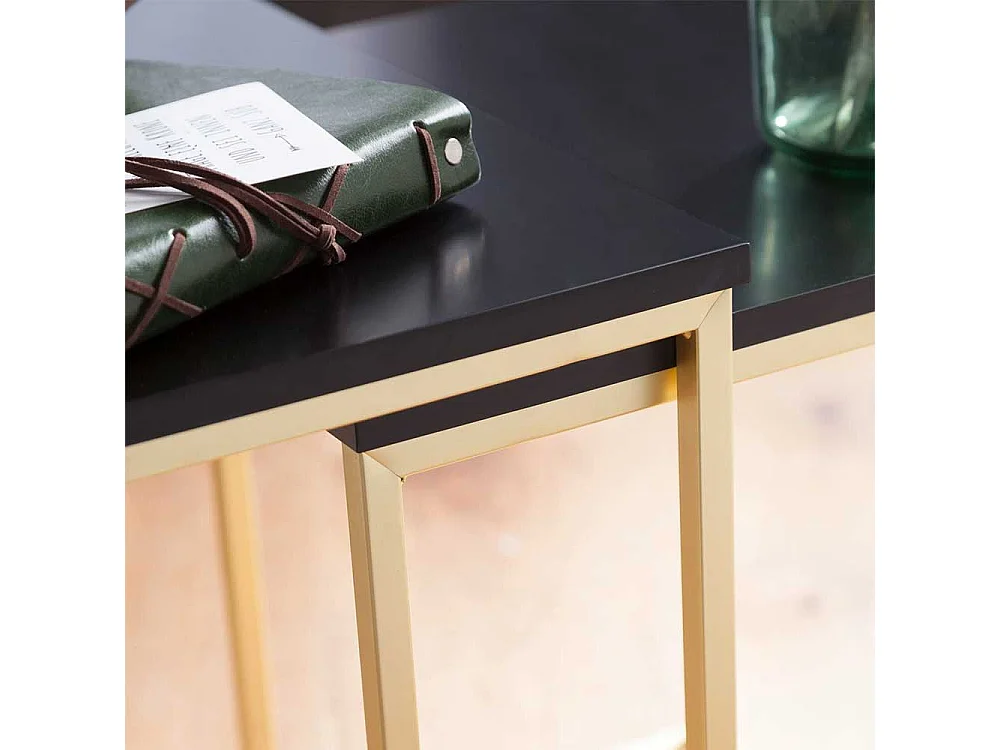Beistelltisch Set in Schwarz Hochglanz und Goldfarben Retrostil (zweiteilig)