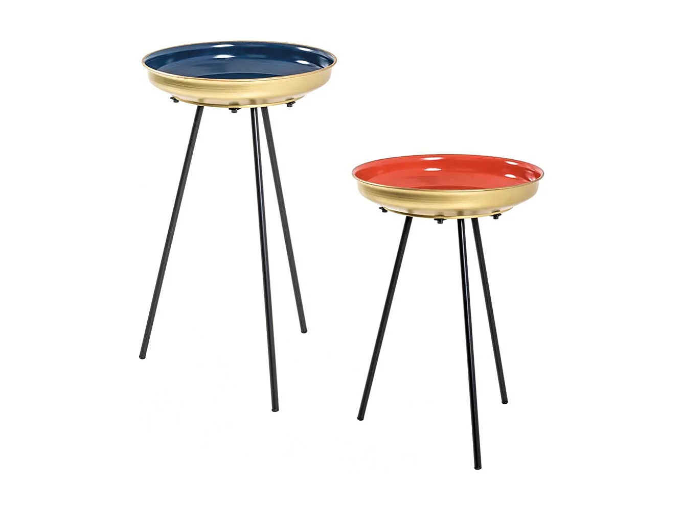 Retro Beistelltische aus Stahl Blau Rot Gold (zweiteilig)