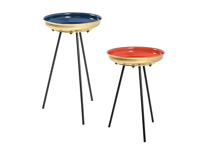 Retro Beistelltische aus Stahl Blau Rot Gold (zweiteilig)
