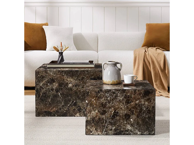 Satztisch Beistelltische in Marmor Optik 40 cm hoch (zweiteilig)