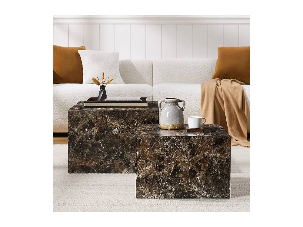 Satztisch Beistelltische in Marmor Optik 40 cm hoch (zweiteilig)