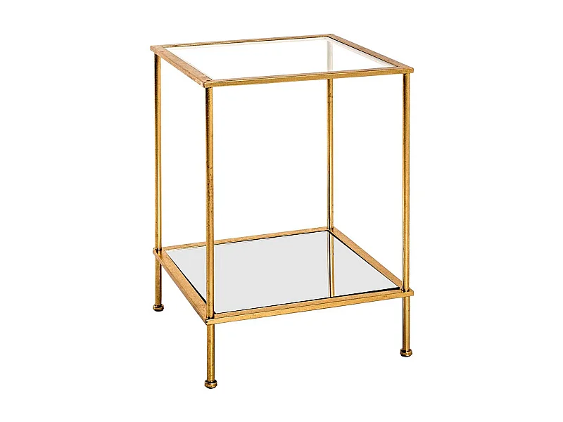 Beistelltisch aus Stahl in Goldfarben Spiegelglasplatten