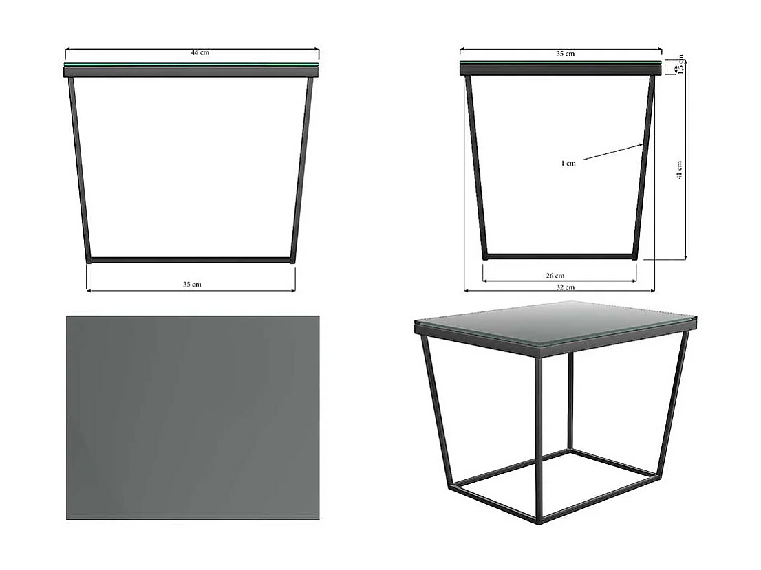 Bett Beistelltisch in Dunkelgrau Glasplatte