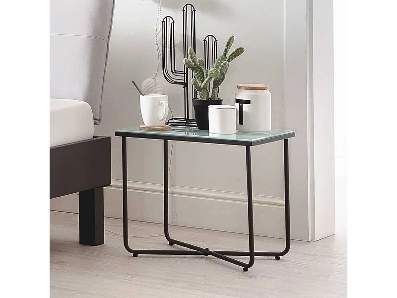 Bett Beistelltisch in Dunkelgrau Glasplatte