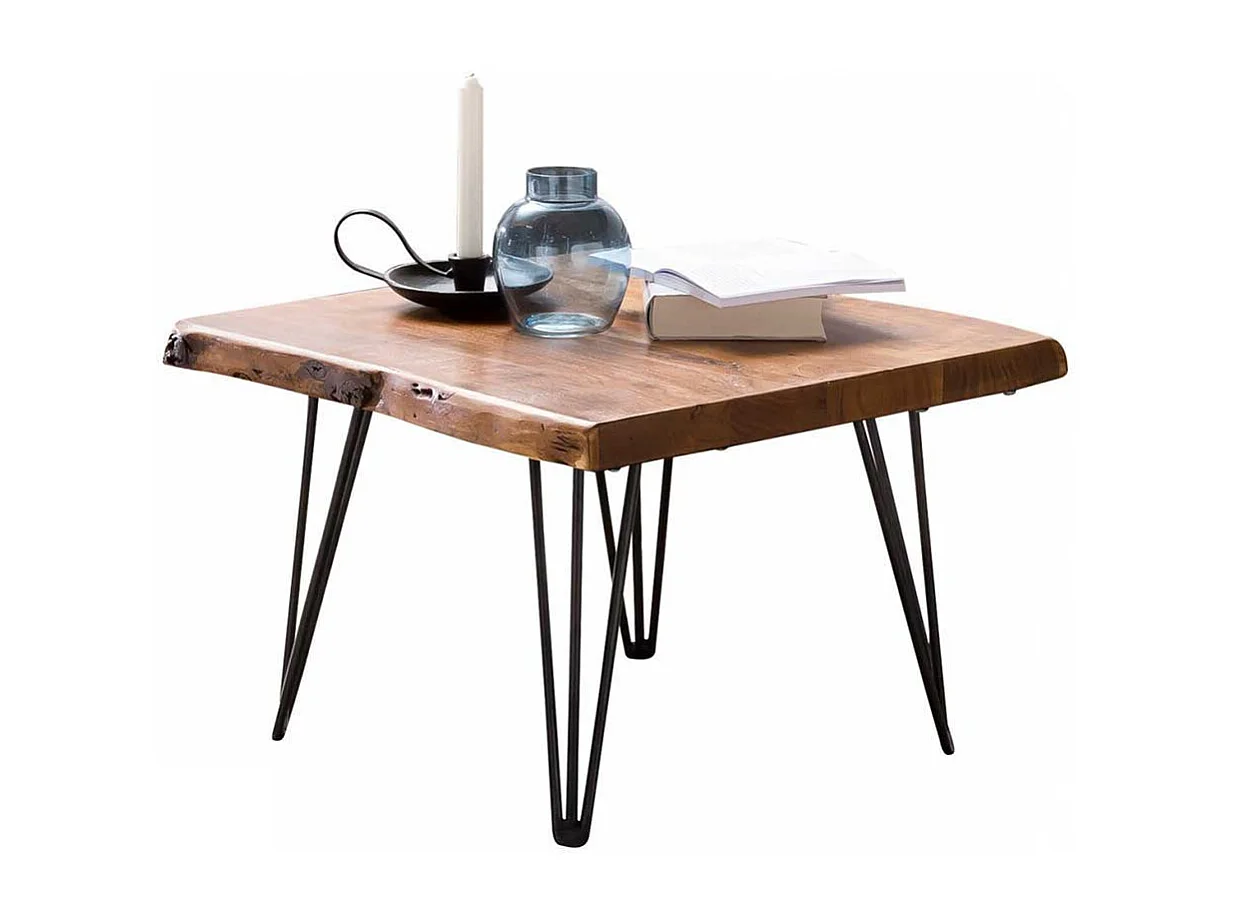 Beistelltisch mit Baumkante Sheesham Massivholz und Metall