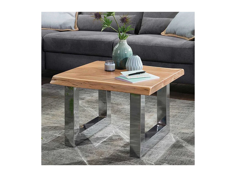 Sofa Beistelltisch aus Akazie Massivholz verchromten Bügelgestell