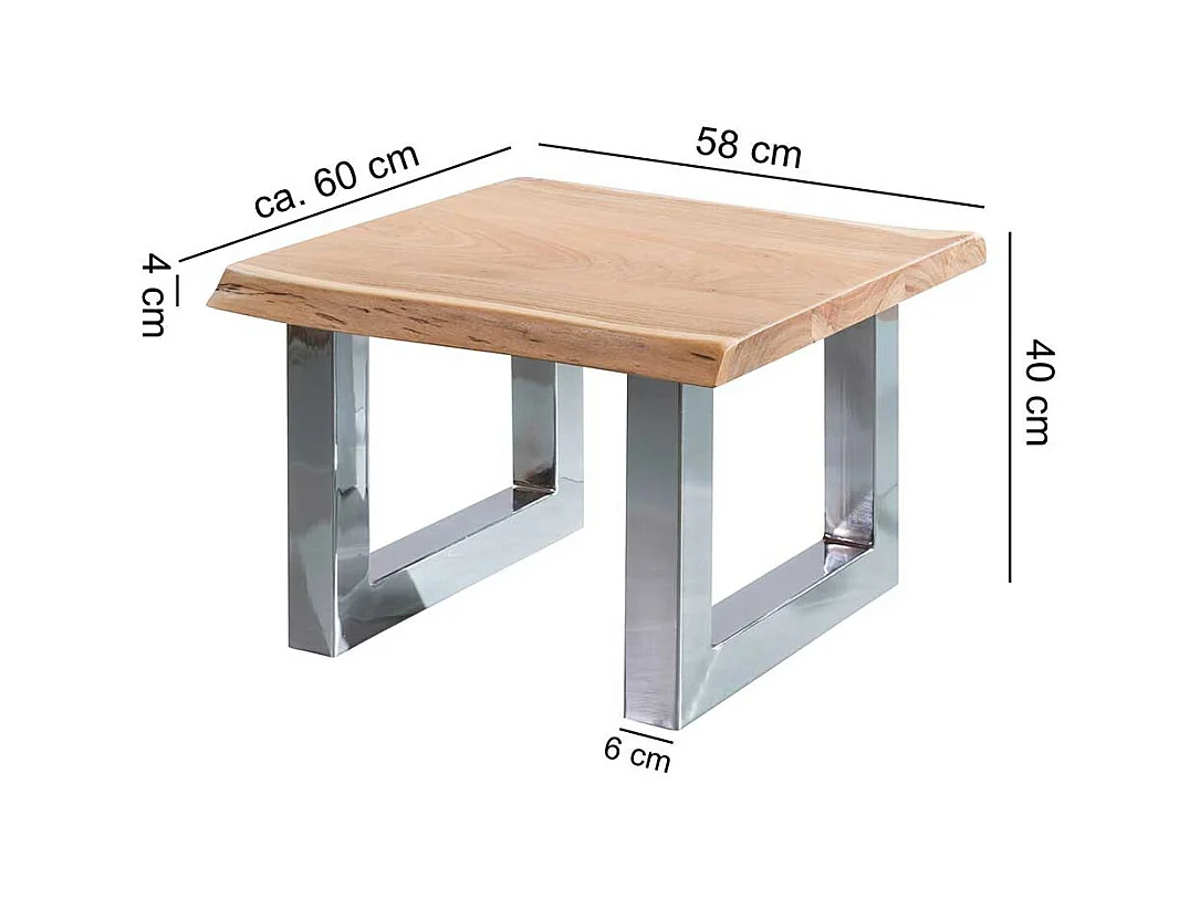 Sofa Beistelltisch aus Akazie Massivholz verchromten Bügelgestell