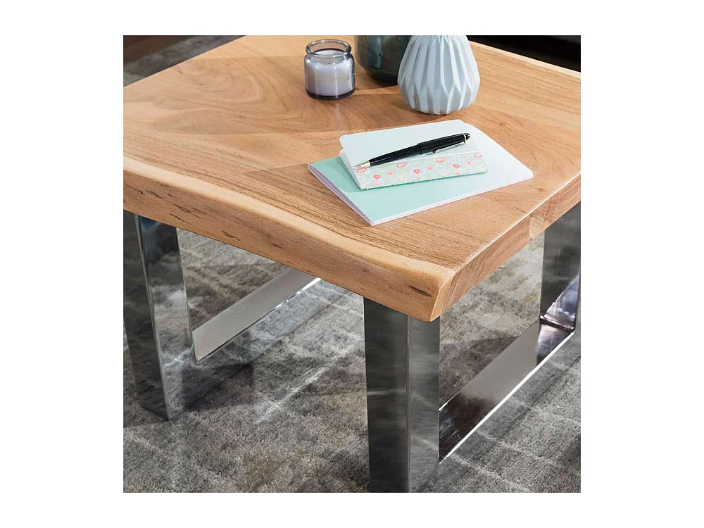 Sofa Beistelltisch aus Akazie Massivholz verchromten Bügelgestell