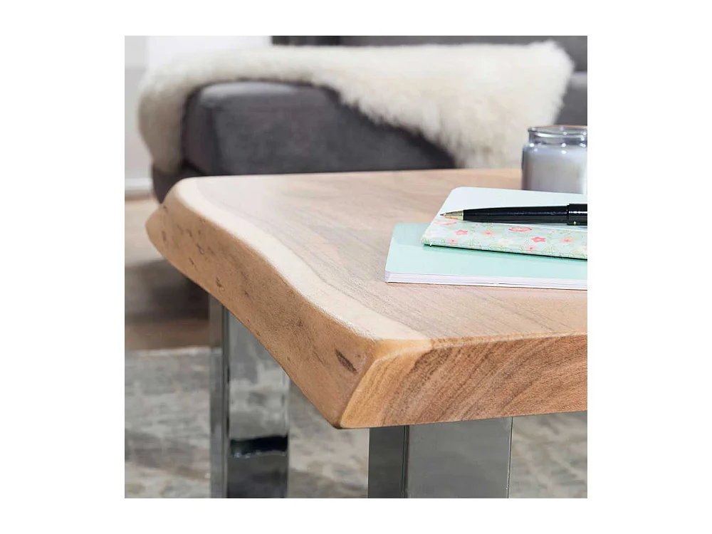 Sofa Beistelltisch aus Akazie Massivholz verchromten Bügelgestell