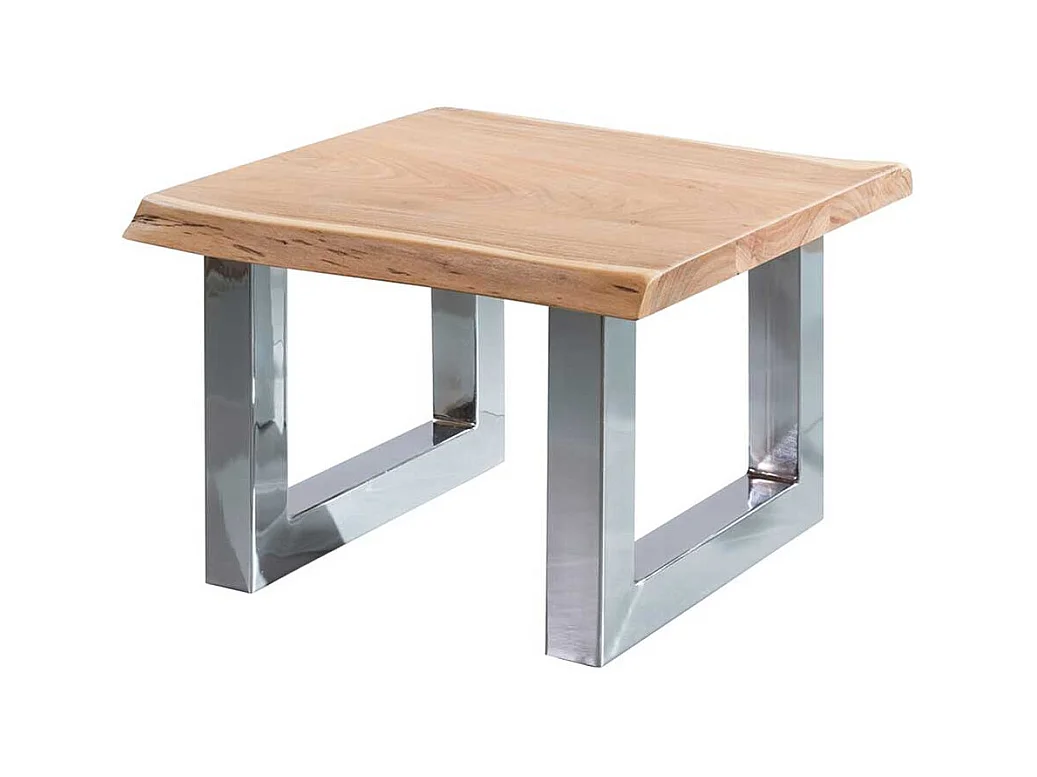 Sofa Beistelltisch aus Akazie Massivholz verchromten Bügelgestell