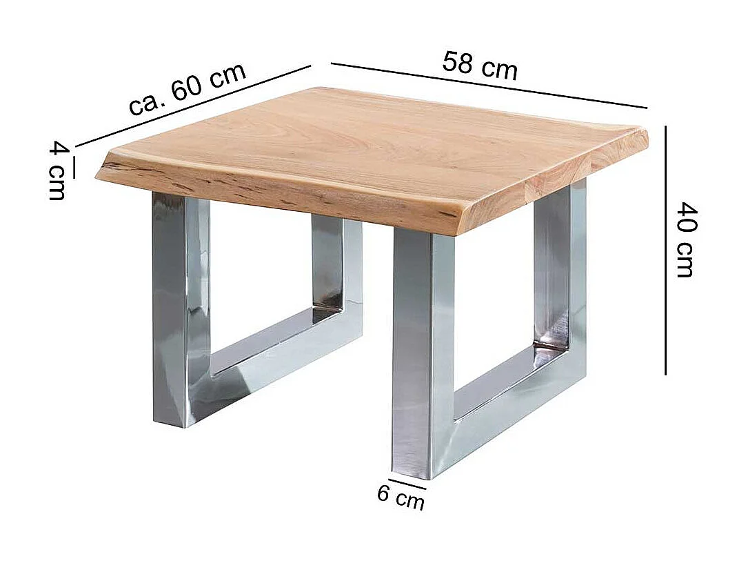 Sofa Beistelltisch aus Akazie Massivholz verchromten Bügelgestell