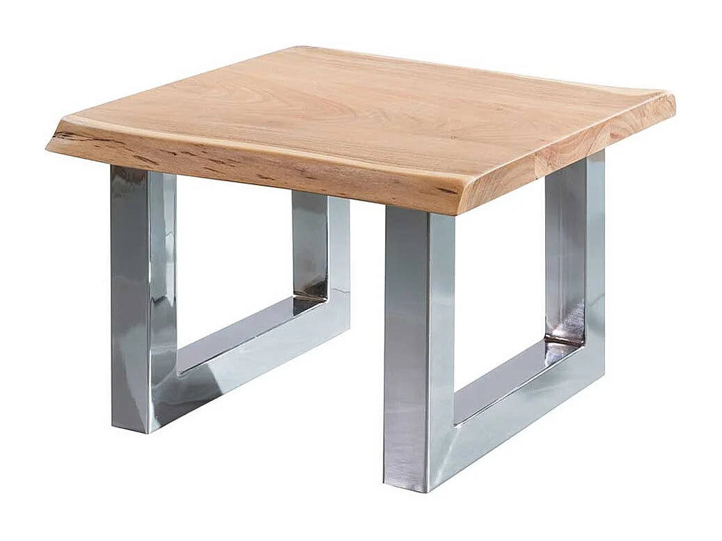 Sofa Beistelltisch aus Akazie Massivholz verchromten Bügelgestell