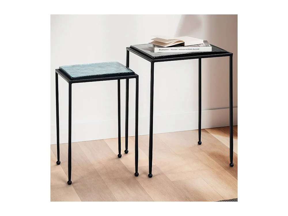 Beistelltisch Beistelltischchen aus Metall und getöntem Glas (zweiteilig)