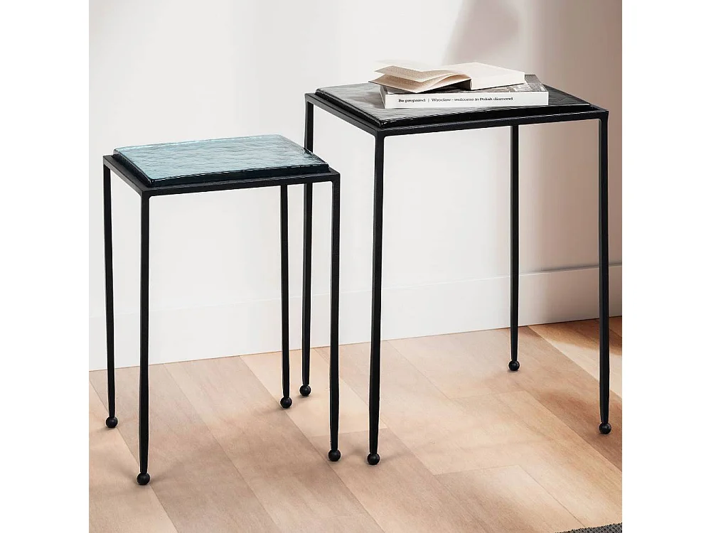 Beistelltisch Beistelltischchen aus Metall und getöntem Glas (zweiteilig)