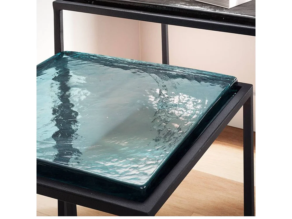 Beistelltisch Beistelltischchen aus Metall und getöntem Glas (zweiteilig)