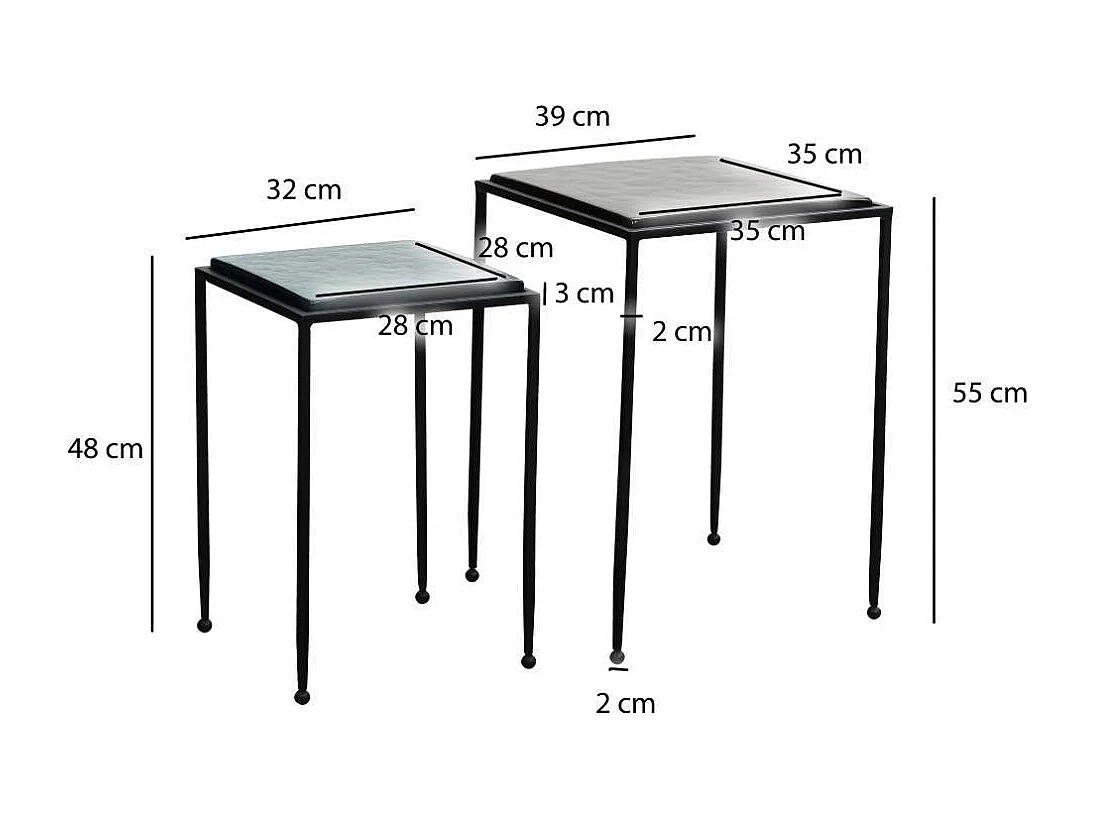 Beistelltisch Beistelltischchen aus Metall und getöntem Glas (zweiteilig)