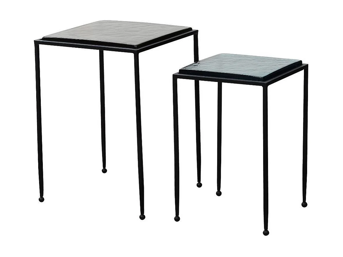 Beistelltisch Beistelltischchen aus Metall und getöntem Glas (zweiteilig)